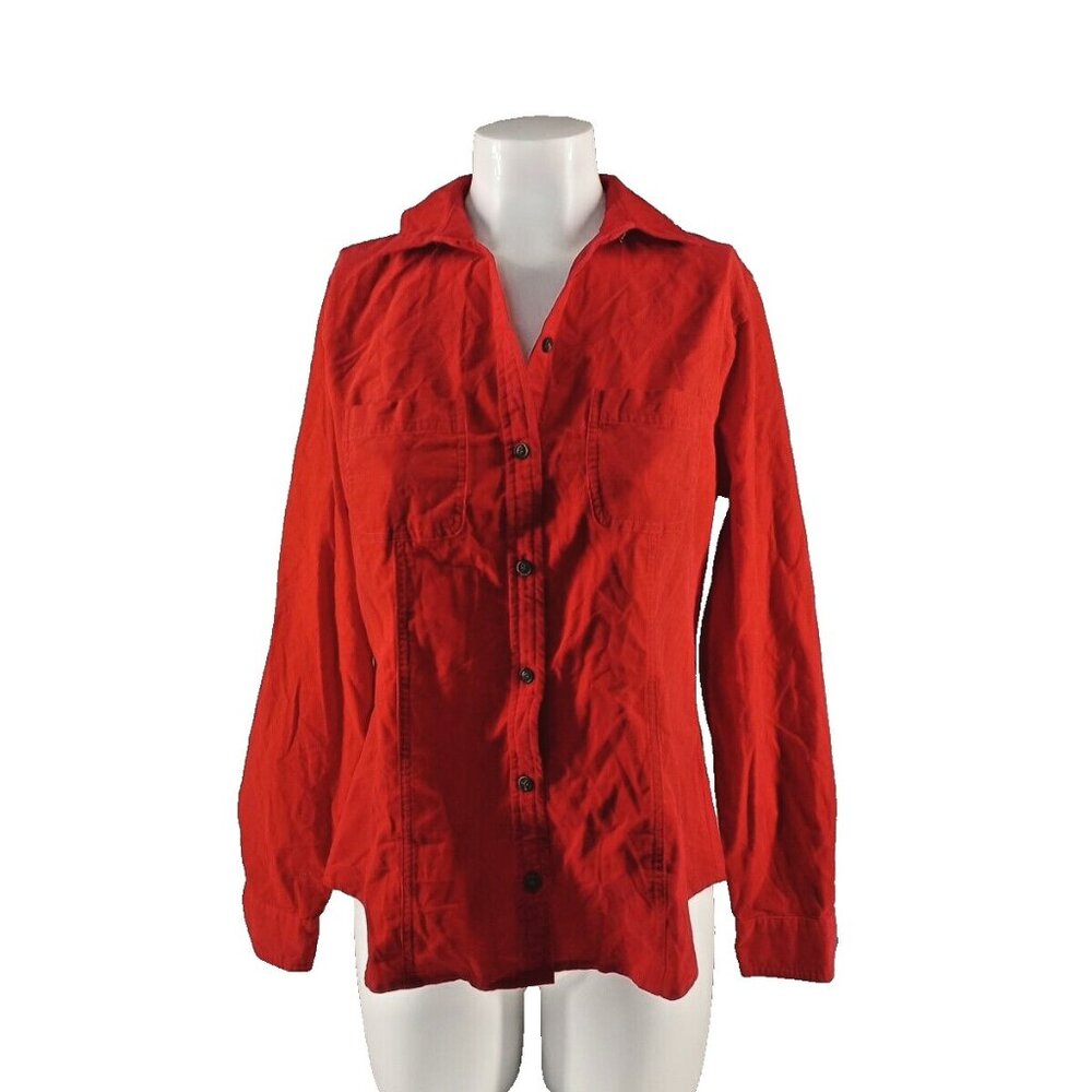 NWT CHARTER CLUB Corduroy Women Button up Shirt S(4-6) Red Woven 100% Cotton